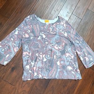 Ruby Rd Grey & Pink Paisley Print Top size XL